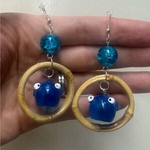 Blow Fish Tiki Earrings with Bamboo Hoops